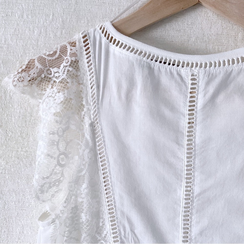Mango Suit Drop Waist Dress Woman’s Size 2 Ivory White Lace Details Feminine - Picture 8 of 10